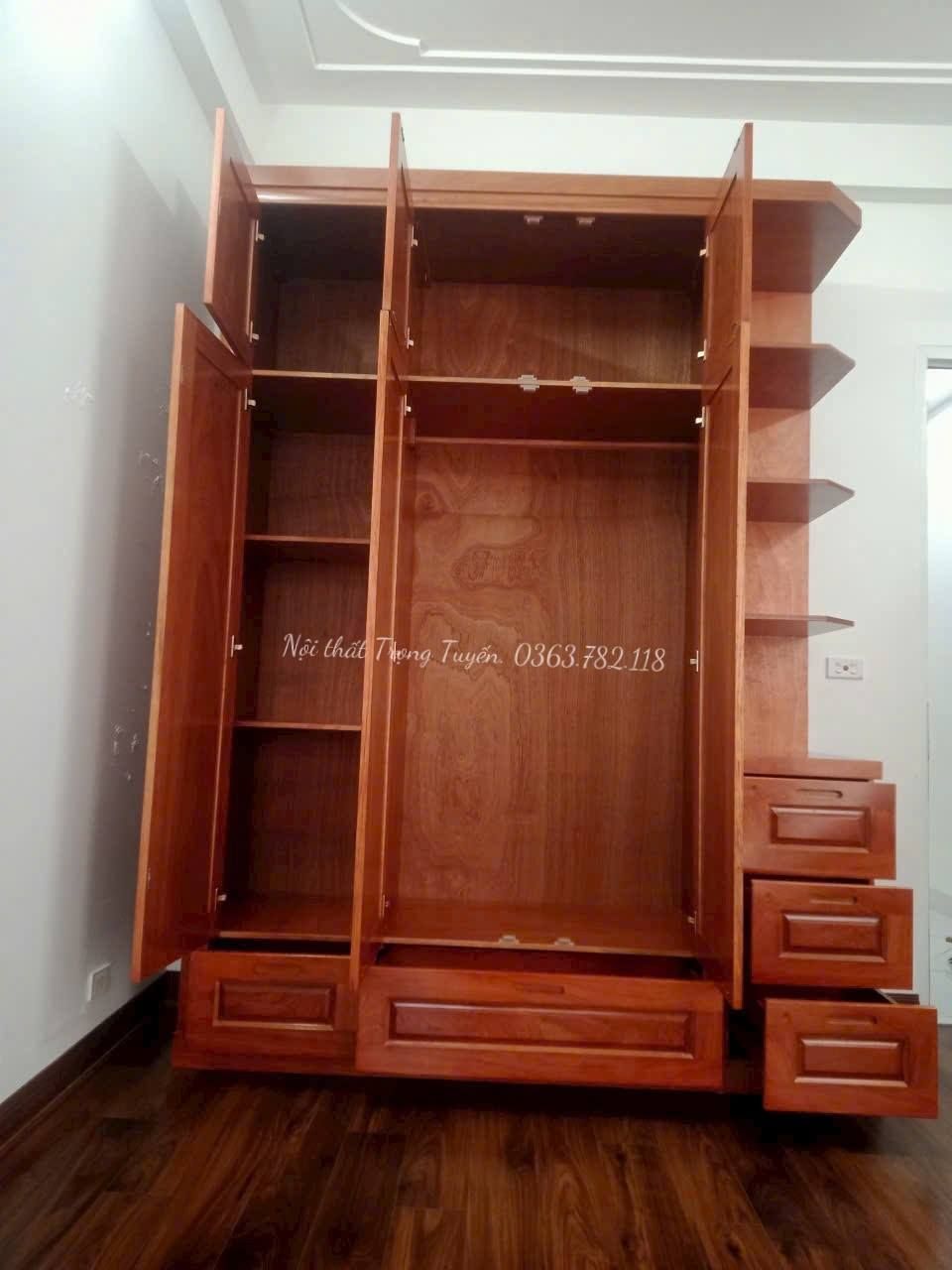 Tủ Áo Gỗ Xoan Đào 3 Cánh 2 Tầng Có Kệ Góc TT-TA564