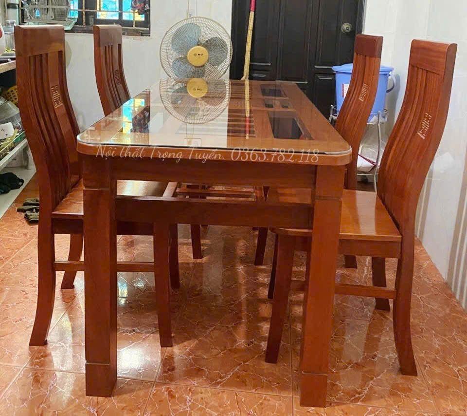 Bộ Bàn Ăn 1m4  4 Ghế Gỗ Xoan Đào TT-BA542