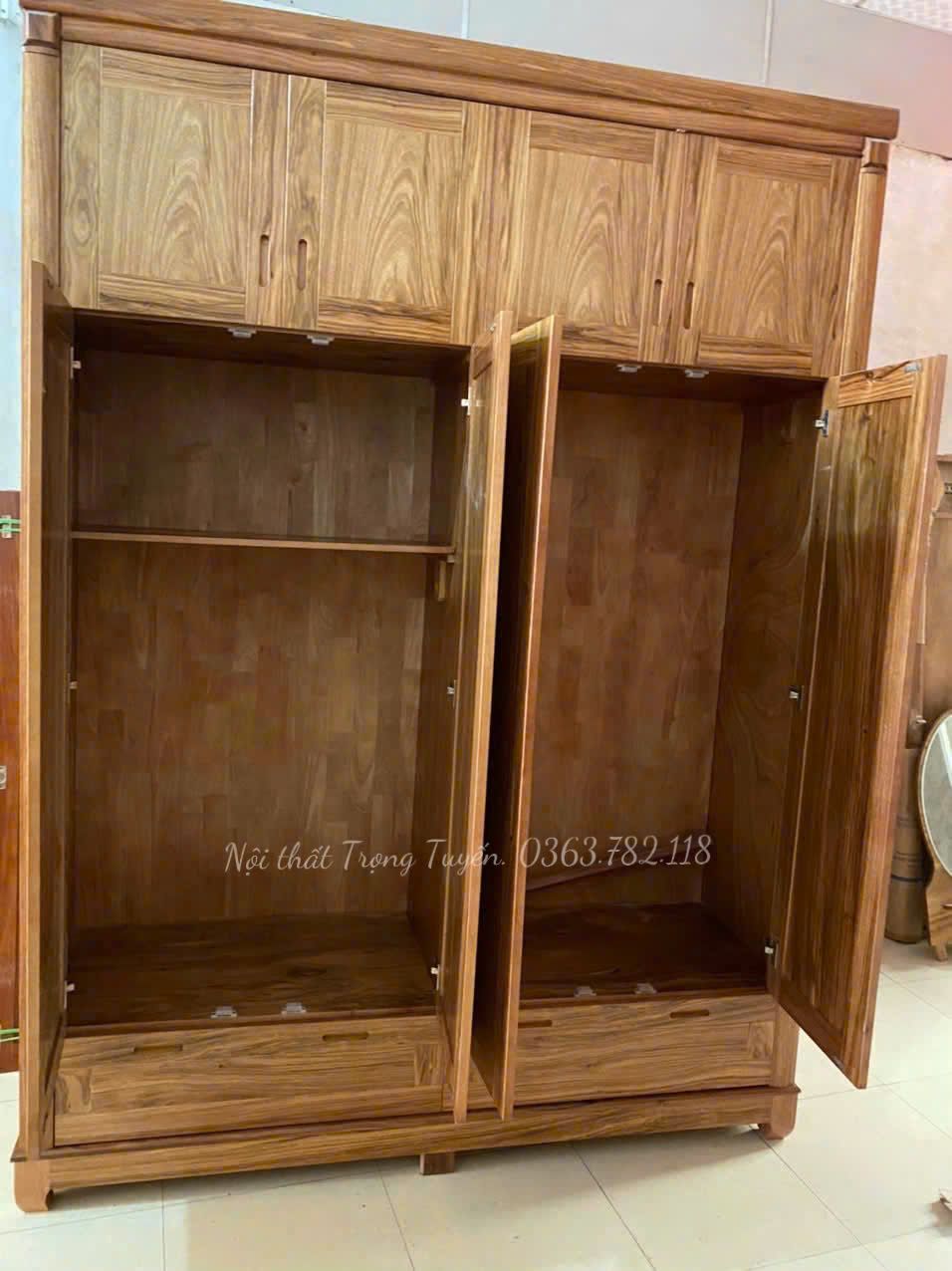 Tủ Quần Áo Gỗ Hương Xám 4 Cánh 2 Tầng TT-TA324