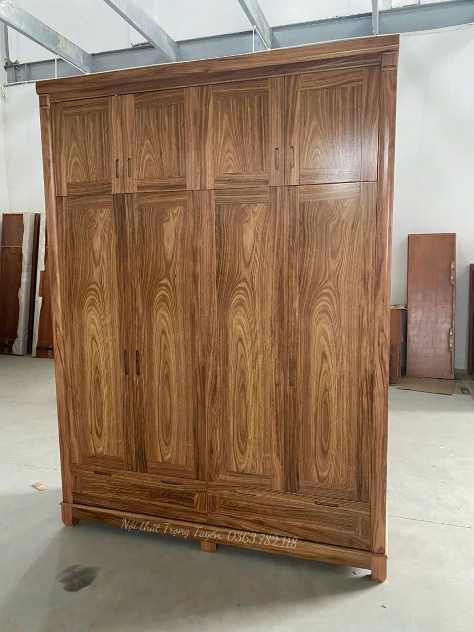 Tủ Quần Áo Gỗ Hương Xám 4 Cánh 2 Tầng TT-TA324