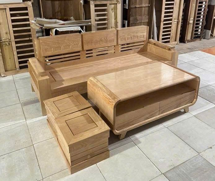 Bộ Ghế Sofa Một Văng 2m Gỗ Sồi Nga Mầu Tự Nhiên TT-BG570