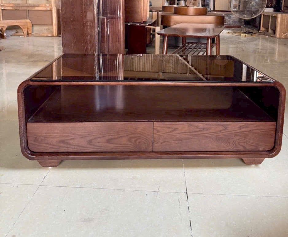 Bàn Trà Gỗ Sồi Mặt Kính Màu Nâu Óc Chó TT-BT580